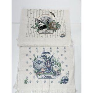 Set Of 2 Vintage Kitchen Hand Dish Towel Decor Preserve Wildlife And Ocean